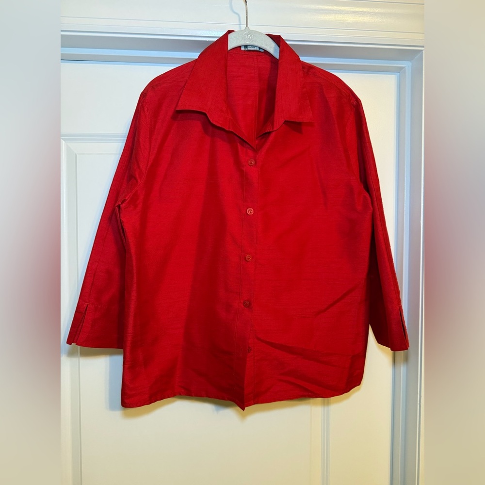 Democracy Weekend Red Silk Shirt women’s size L